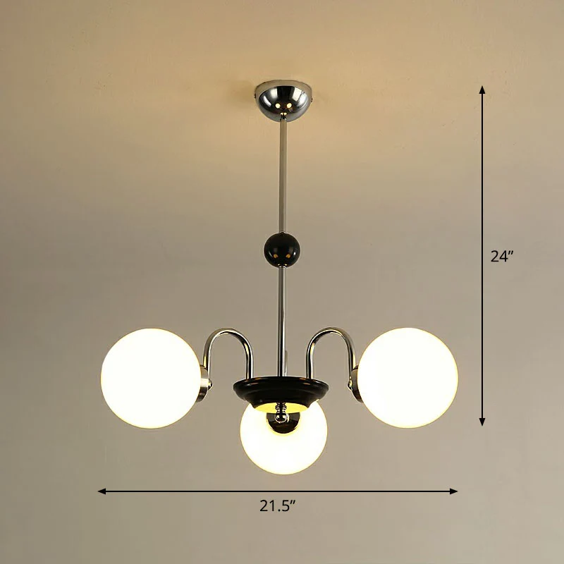Ivoren glazen bolkroonluchter postmodern zwart en messing hangende verlichting voor eetkamer Clearhalo