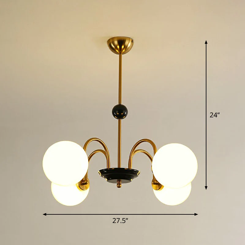 Ivoren glazen bolkroonluchter postmodern zwart en messing hangende verlichting voor eetkamer Clearhalo