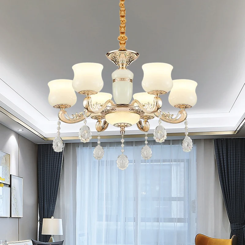 Jade Bud kroonluchter verlichting moderne 6-lichts slaapkamer kristallen plafond hanglamp goud Clearhalo