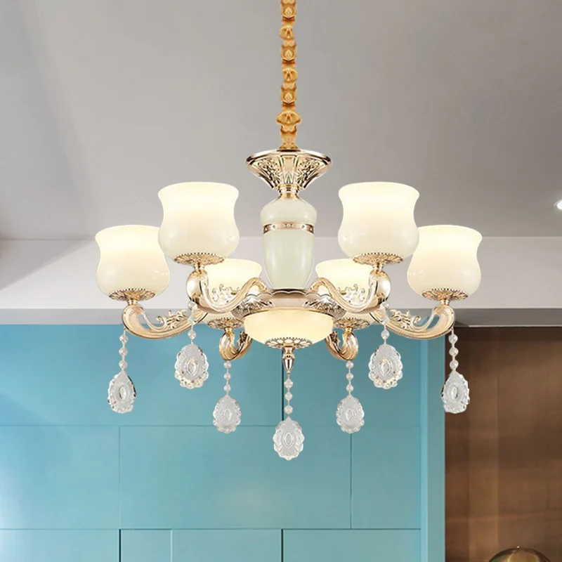 Jade Bud kroonluchter verlichting moderne 6-lichts slaapkamer kristallen plafond hanglamp goud Clearhalo