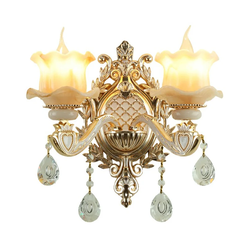Jade wandmontage licht Traditionele beige bloemgang wandkandelaar met kristallen druppel Clearhalo