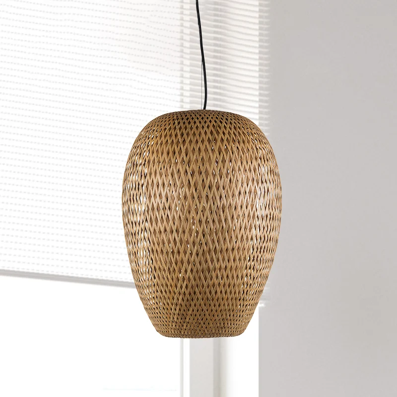 Japanse handgedraaide hanglamp bamboe 1 kop hangend verlichtingsarmatuur bruin Clearhalo
