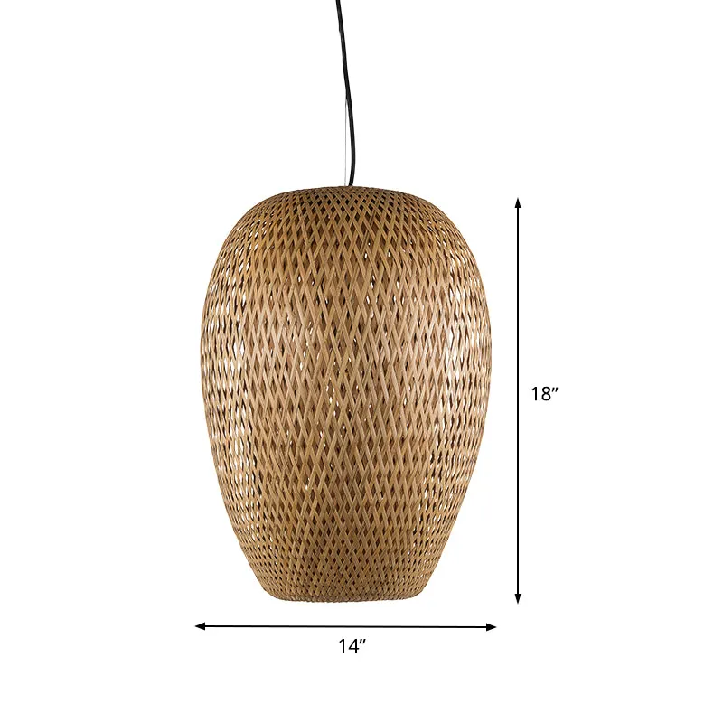 Japanse handgedraaide hanglamp bamboe 1 kop hangend verlichtingsarmatuur bruin Clearhalo