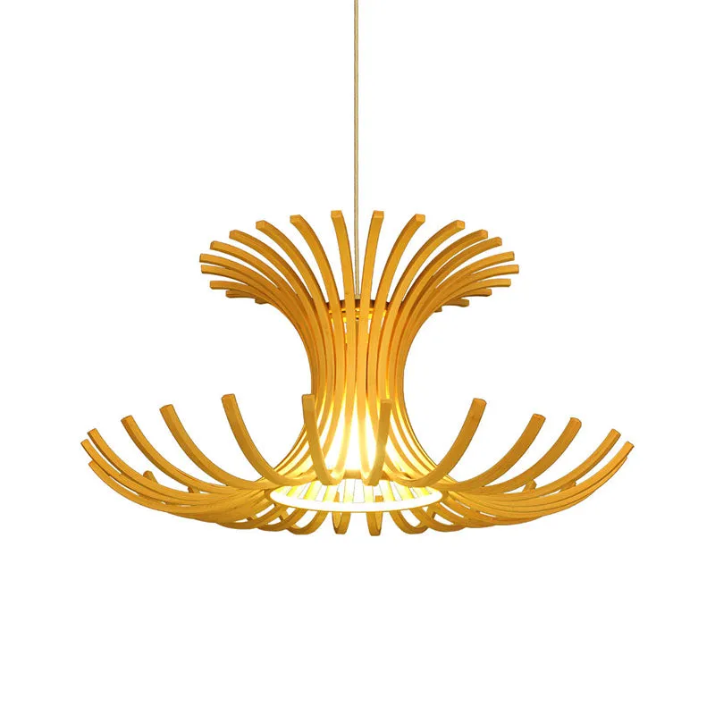 Japanse hanglamp met 1 kop, beige uitlopende hangende verlichtingsarmatuur met bamboe kap Clearhalo