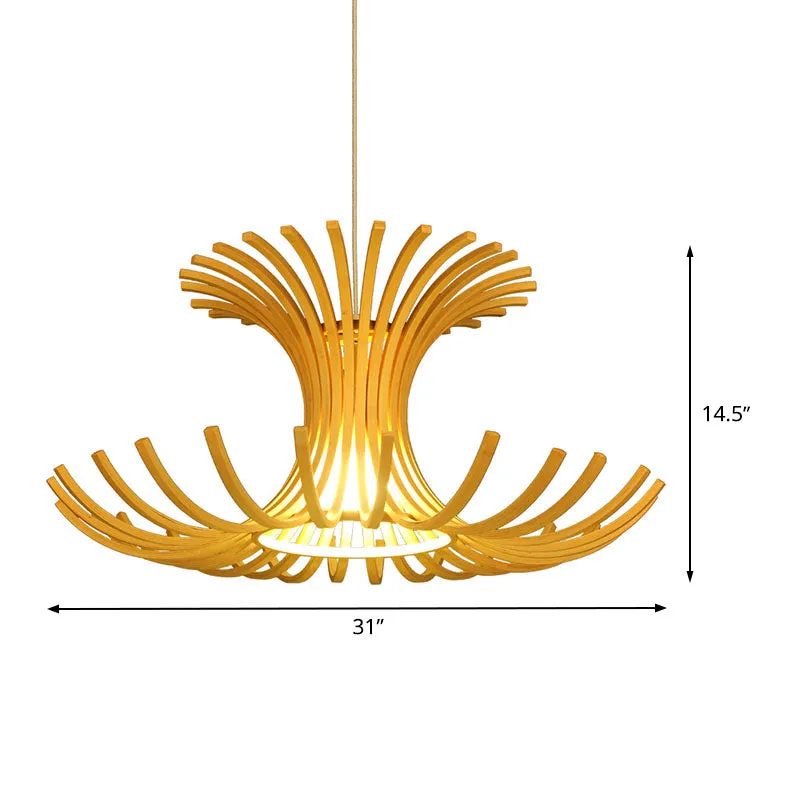 Japanse hanglamp met 1 kop, beige uitlopende hangende verlichtingsarmatuur met bamboe kap Clearhalo