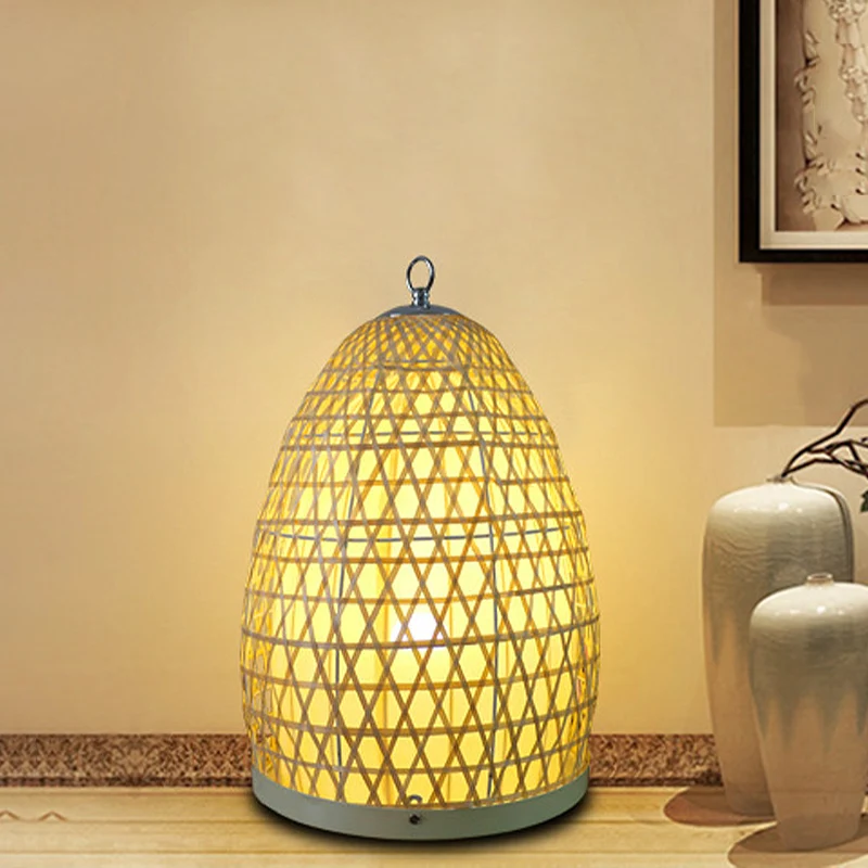 Japanse kleine bureaulamp met 1 lamp, beige handgeweven taakverlichting met bamboe kap Clearhalo