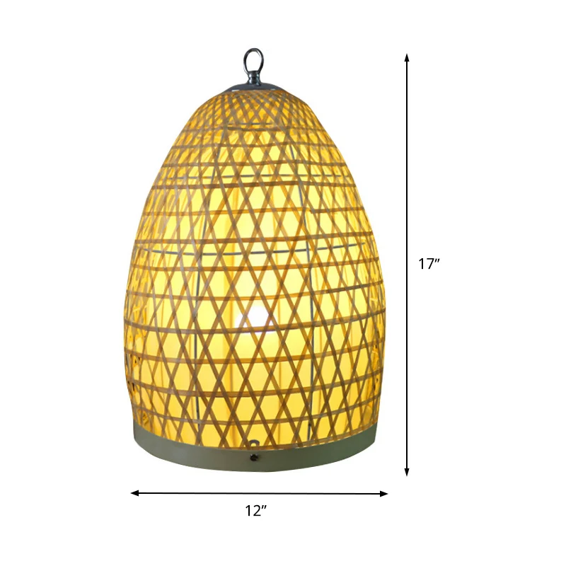Japanse kleine bureaulamp met 1 lamp, beige handgeweven taakverlichting met bamboe kap Clearhalo