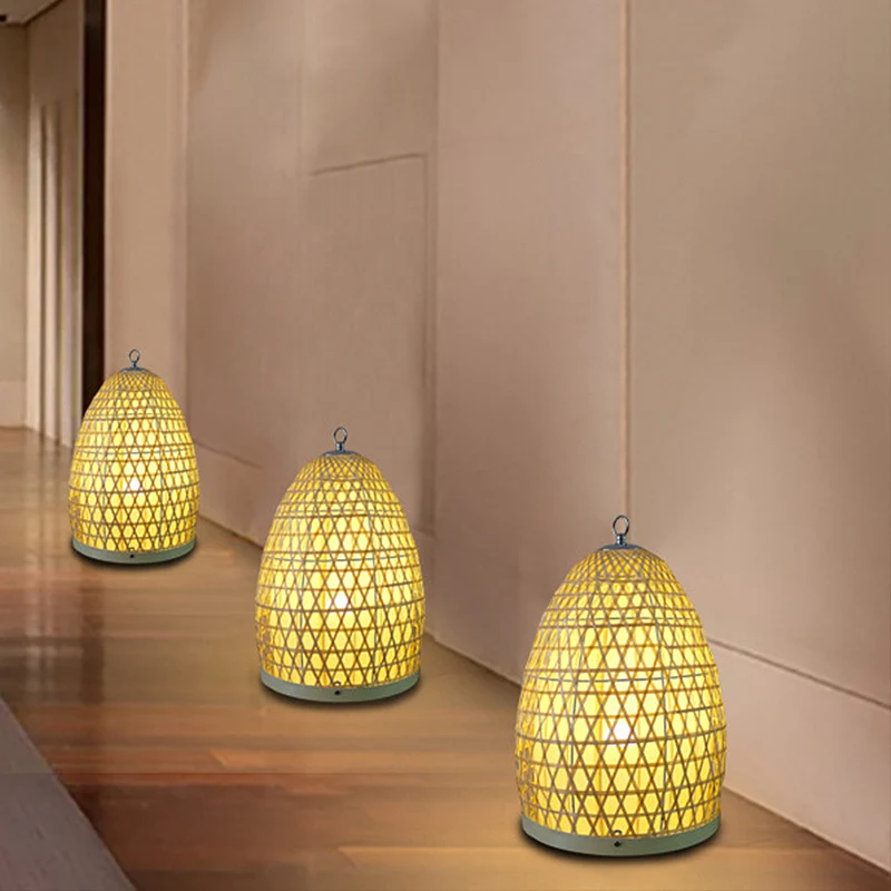 Japanse kleine bureaulamp met 1 lamp, beige handgeweven taakverlichting met bamboe kap Clearhalo