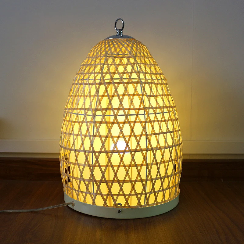 Japanse kleine bureaulamp met 1 lamp, beige handgeweven taakverlichting met bamboe kap Clearhalo