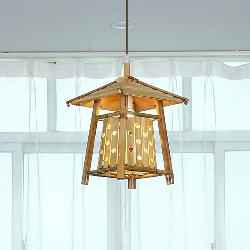Japanse paviljoen hanglamp bamboe 1-lichts theesalon hangende plafondlamp hout Clearhalo
