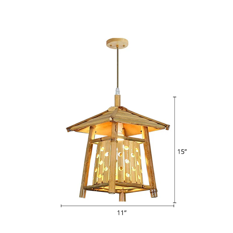 Japanse paviljoen hanglamp bamboe 1-lichts theesalon hangende plafondlamp hout Clearhalo