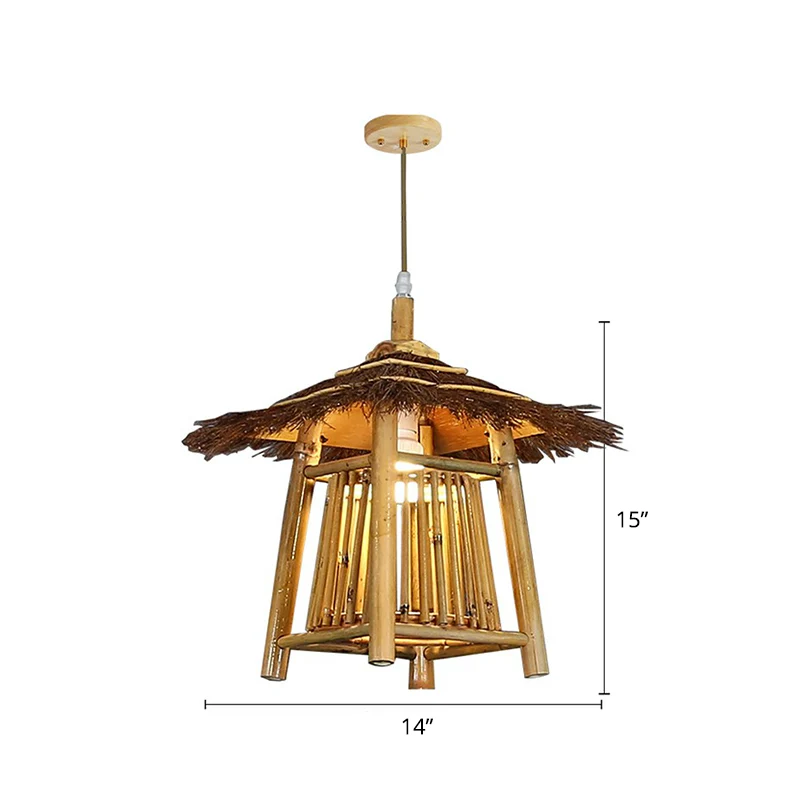 Japanse paviljoen hanglamp bamboe 1-lichts theesalon hangende plafondlamp hout Clearhalo