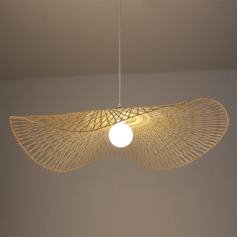 Japanse stijl bamboe geweven hanglamp vissershoed vorm Art Deco 1-lichts hanglamp voor restaurant Clearhalo