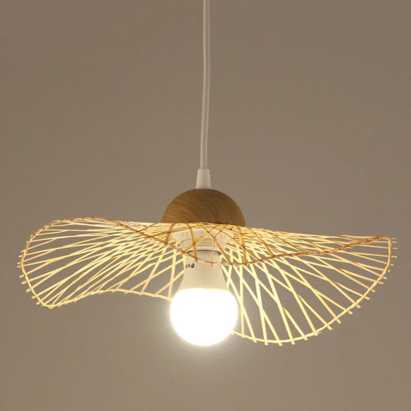Japanse stijl bamboe geweven hanglamp vissershoed vorm Art Deco 1-lichts hanglamp voor restaurant Clearhalo
