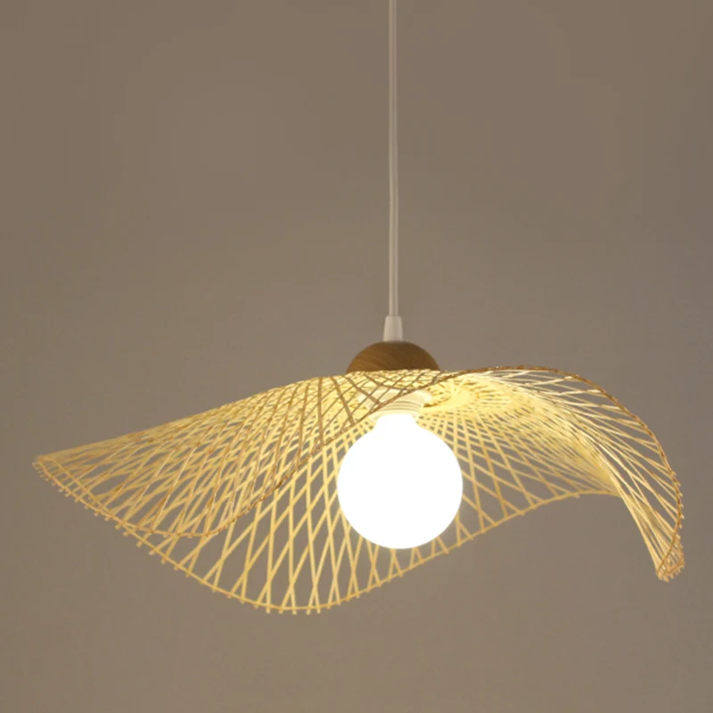 Japanse stijl bamboe geweven hanglamp vissershoed vorm Art Deco 1-lichts hanglamp voor restaurant Clearhalo