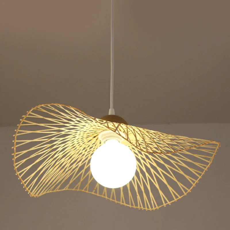 Japanse stijl bamboe geweven hanglamp vissershoed vorm Art Deco 1-lichts hanglamp voor restaurant Clearhalo