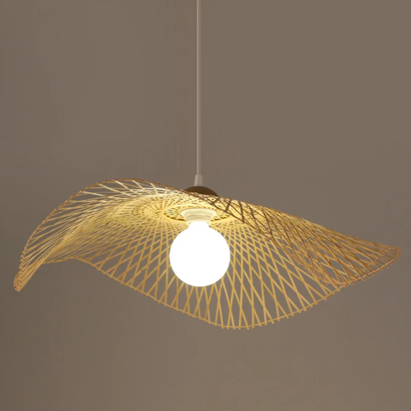 Japanse stijl bamboe geweven hanglamp vissershoed vorm Art Deco 1-lichts hanglamp voor restaurant Clearhalo