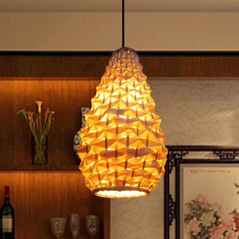 Jar hanglamp Japanse bamboe 1 kop 8"/16" brede beige plafondophanglamp Clearhalo
