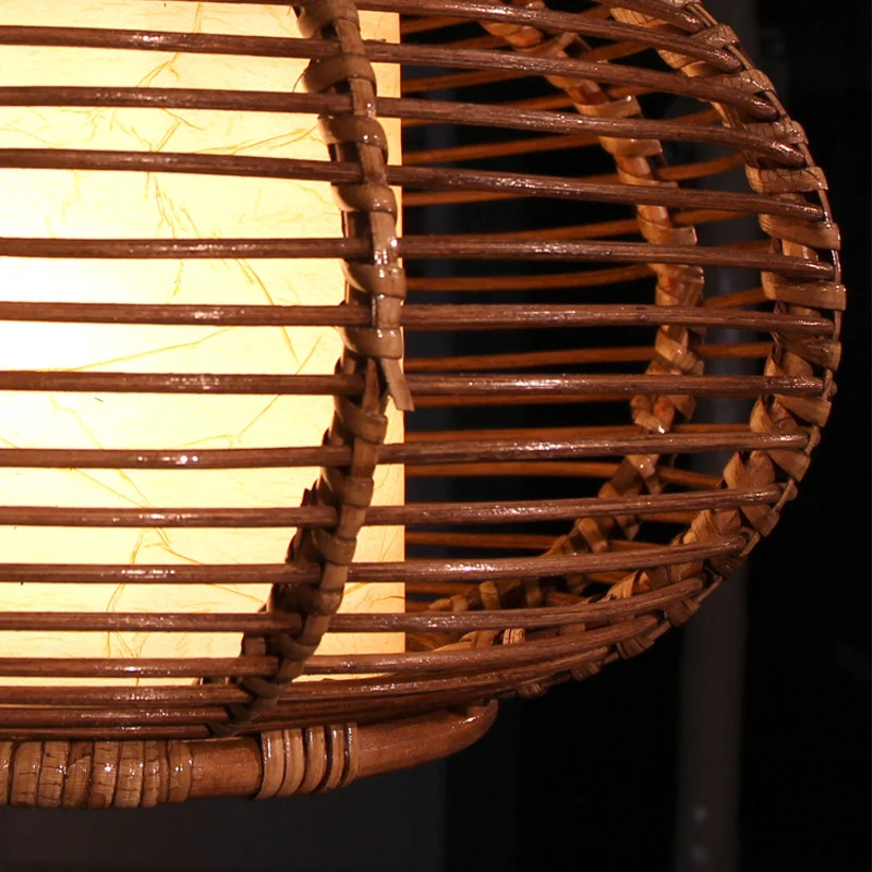 Jar Suspension Hanglamp Retro Bamboe 1 Lamp Bruin Hanglampenset met cilindrische binnenkap Clearhalo