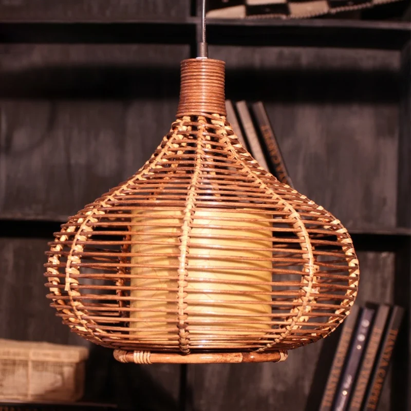 Jar Suspension Hanglamp Retro Bamboe 1 Lamp Bruin Hanglampenset met cilindrische binnenkap Clearhalo
