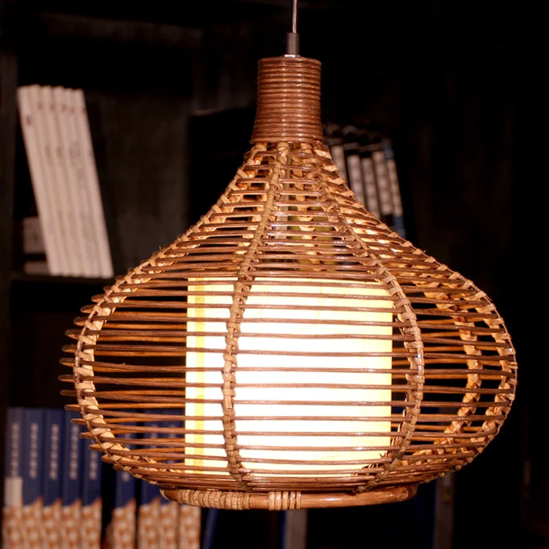 Jar Suspension Hanglamp Retro Bamboe 1 Lamp Bruin Hanglampenset met cilindrische binnenkap Clearhalo
