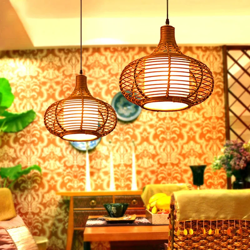 Jar Suspension Hanglamp Retro Bamboe 1 Lamp Bruin Hanglampenset met cilindrische binnenkap Clearhalo