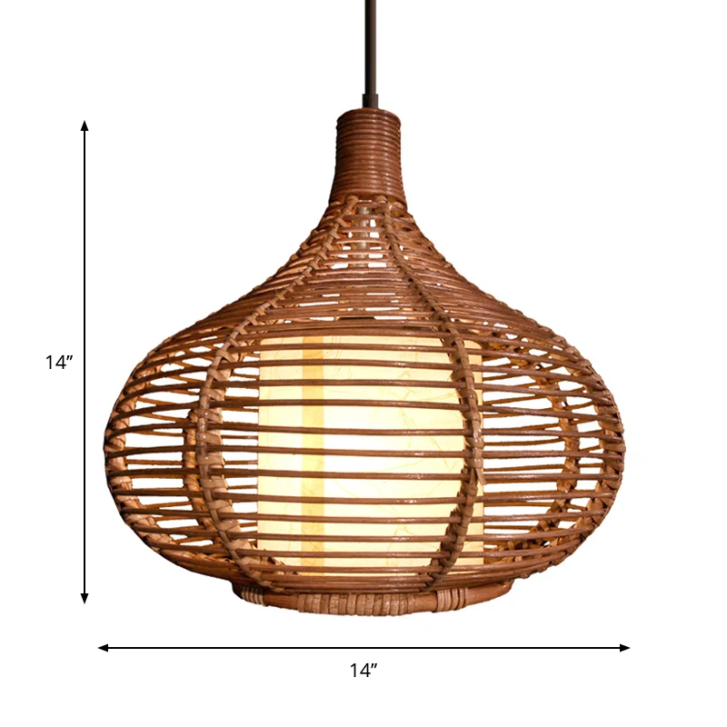 Jar Suspension Hanglamp Retro Bamboe 1 Lamp Bruin Hanglampenset met cilindrische binnenkap Clearhalo