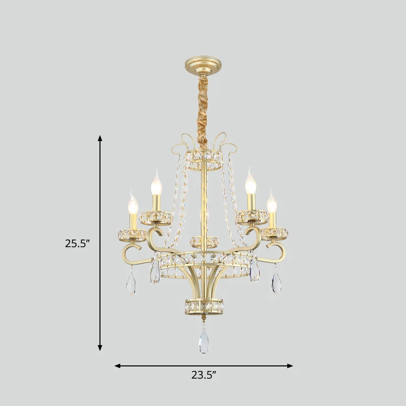 Kaars Kristallen Teardrops Kroonluchter Traditioneel 5 Lampen Eetkamer Hanglamp goud Clearhalo