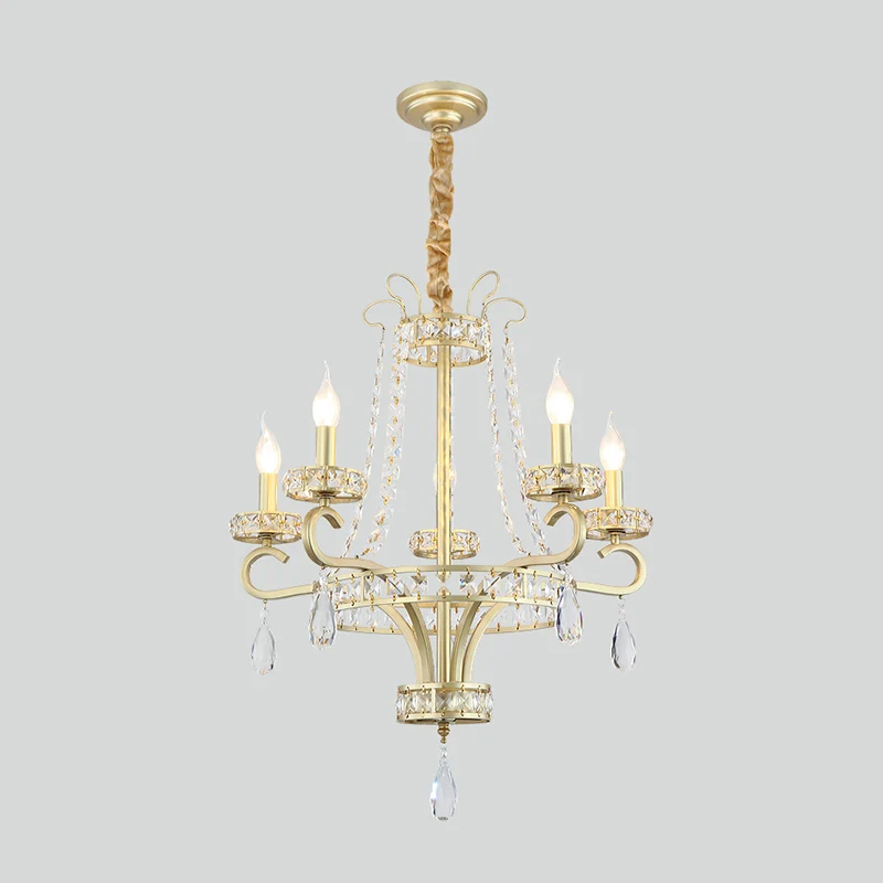 Kaars Kristallen Teardrops Kroonluchter Traditioneel 5 Lampen Eetkamer Hanglamp goud Clearhalo