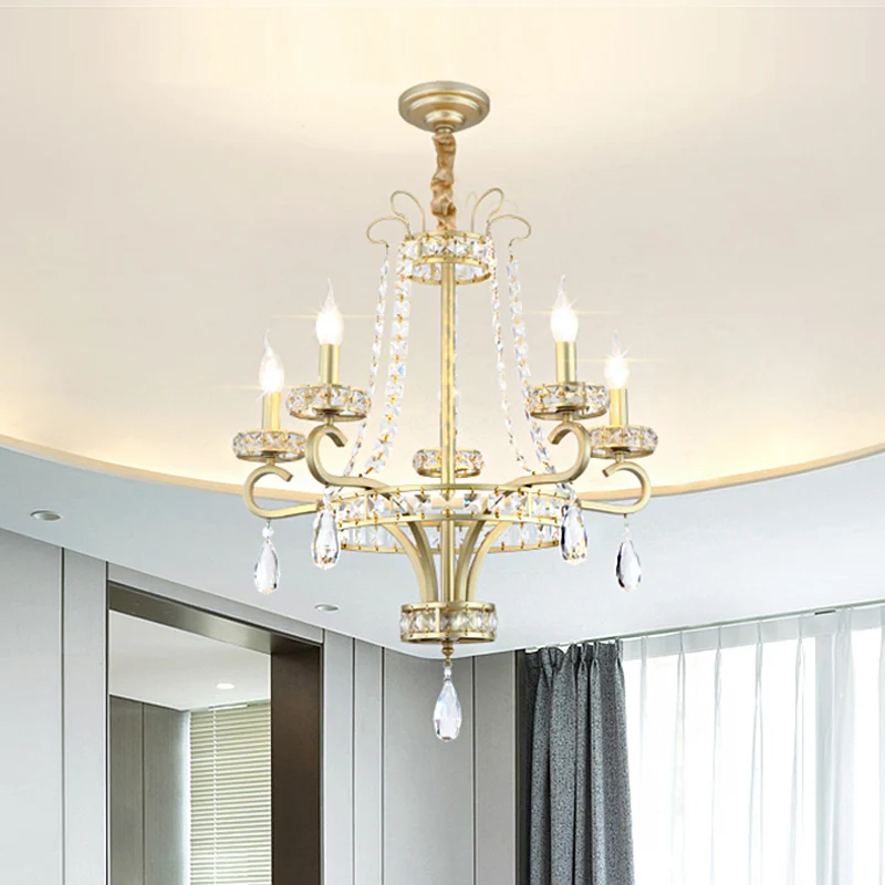 Kaars Kristallen Teardrops Kroonluchter Traditioneel 5 Lampen Eetkamer Hanglamp goud Clearhalo