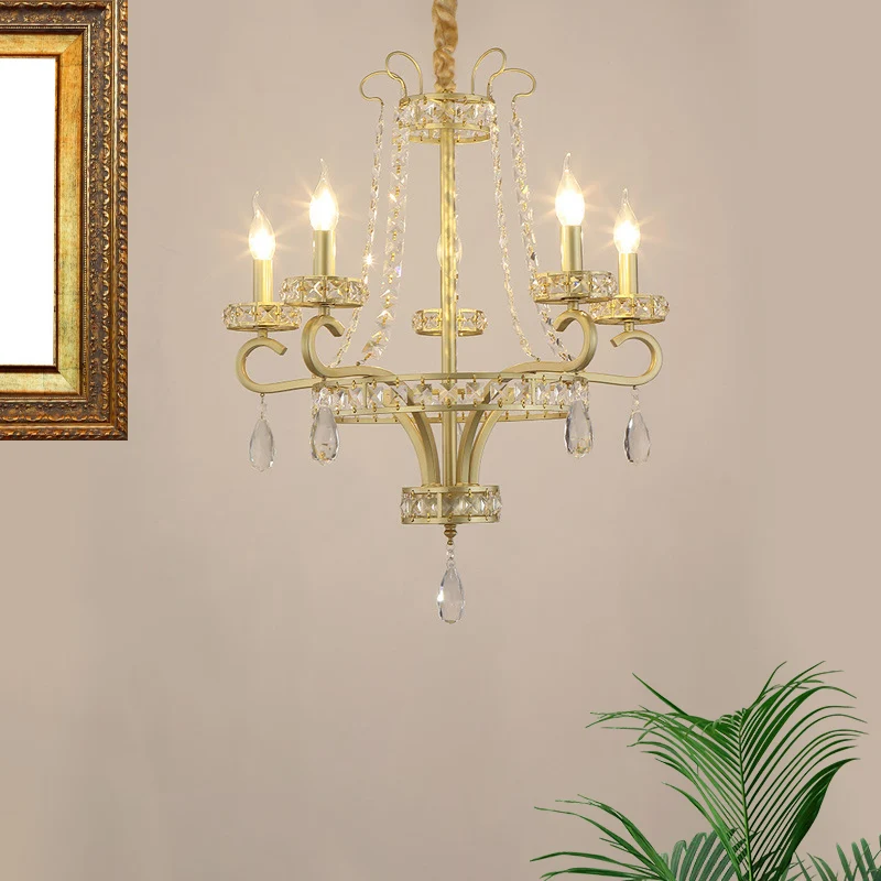Kaars Kristallen Teardrops Kroonluchter Traditioneel 5 Lampen Eetkamer Hanglamp goud Clearhalo