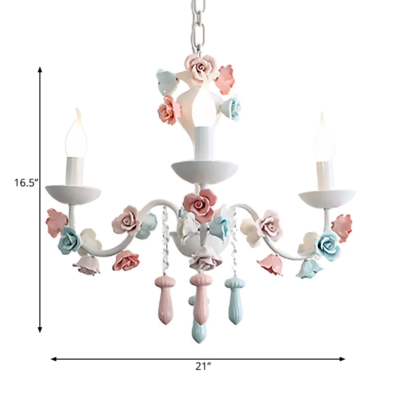 Kaars Kroonluchter Lamp Modernisme Keramiek 3/6 Lichten Witte Afwerking Kroonluchter Hanglamp met Rozendecoratie Clearhalo