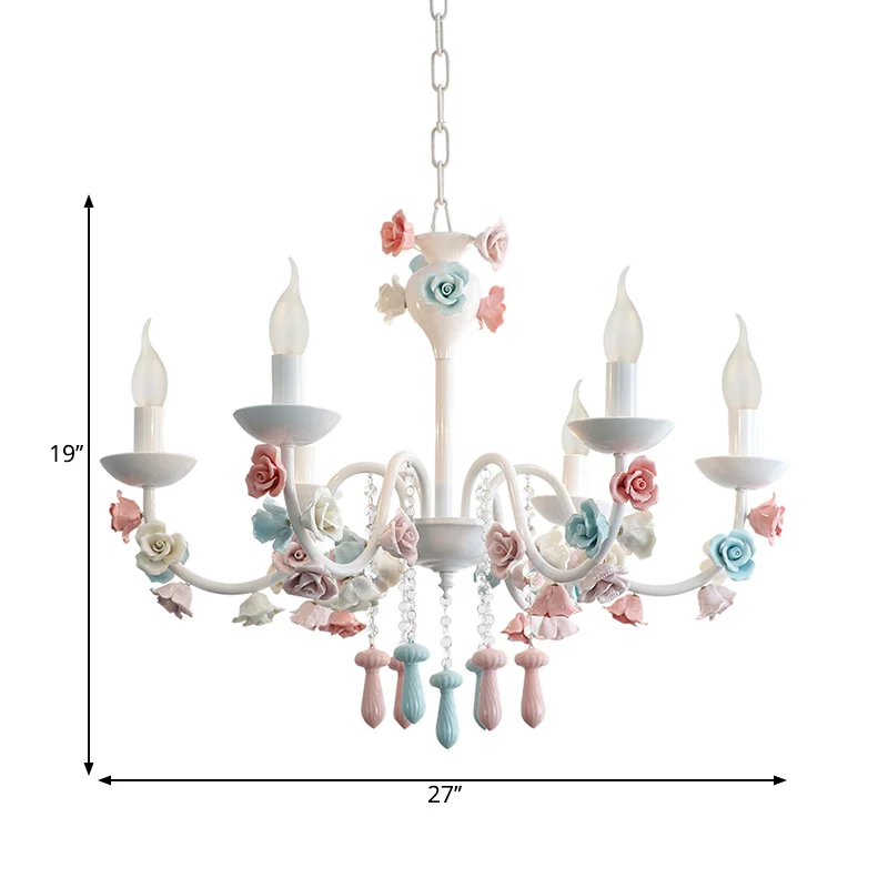 Kaars Kroonluchter Lamp Modernisme Keramiek 3/6 Lichten Witte Afwerking Kroonluchter Hanglamp met Rozendecoratie Clearhalo