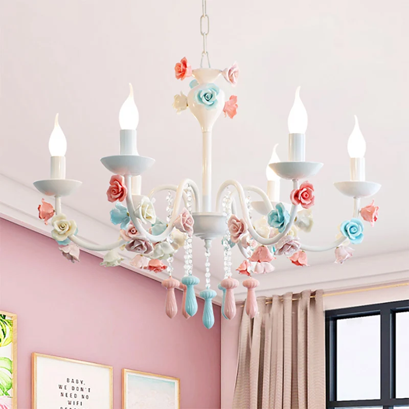 Kaars Kroonluchter Lamp Modernisme Keramiek 3/6 Lichten Witte Afwerking Kroonluchter Hanglamp met Rozendecoratie Clearhalo