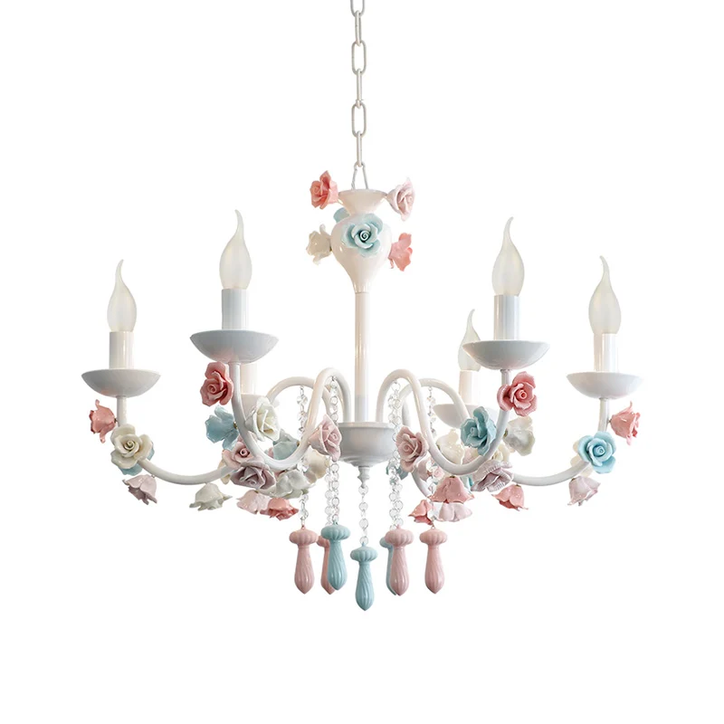 Kaars Kroonluchter Lamp Modernisme Keramiek 3/6 Lichten Witte Afwerking Kroonluchter Hanglamp met Rozendecoratie Clearhalo