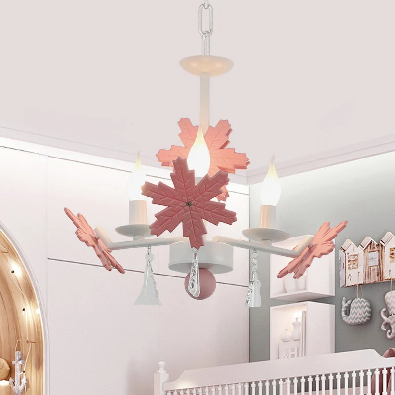 Kaars Kroonluchter Licht Kinderen Helder Glas 3/6 Lichten Grijs/Wit Hanglamp Met K9 Kristal En Sneeuwvlok Decoratie Clearhalo