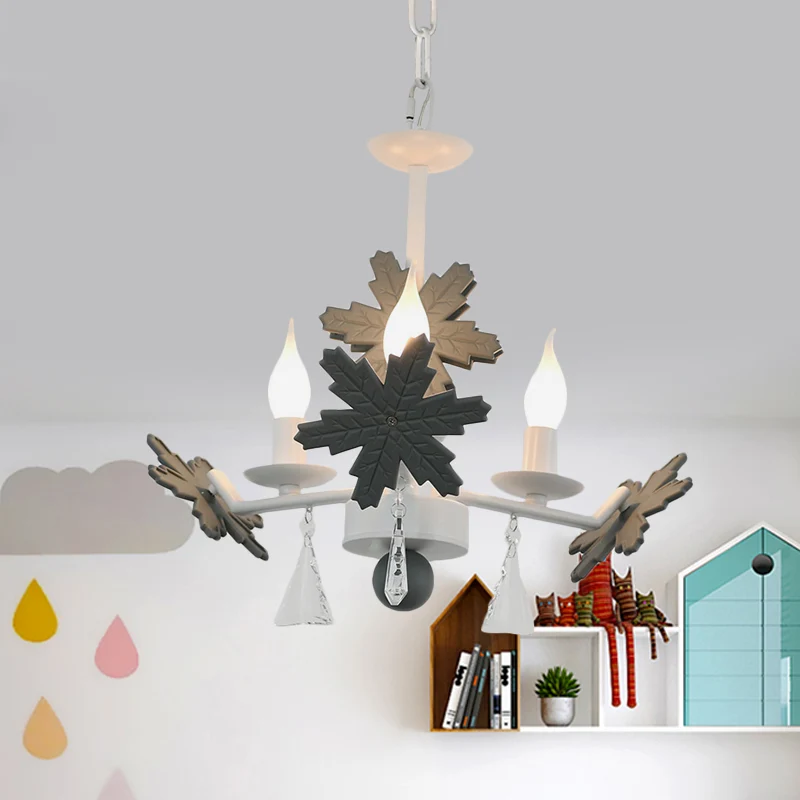 Kaars Kroonluchter Licht Kinderen Helder Glas 3/6 Lichten Grijs/Wit Hanglamp Met K9 Kristal En Sneeuwvlok Decoratie Clearhalo