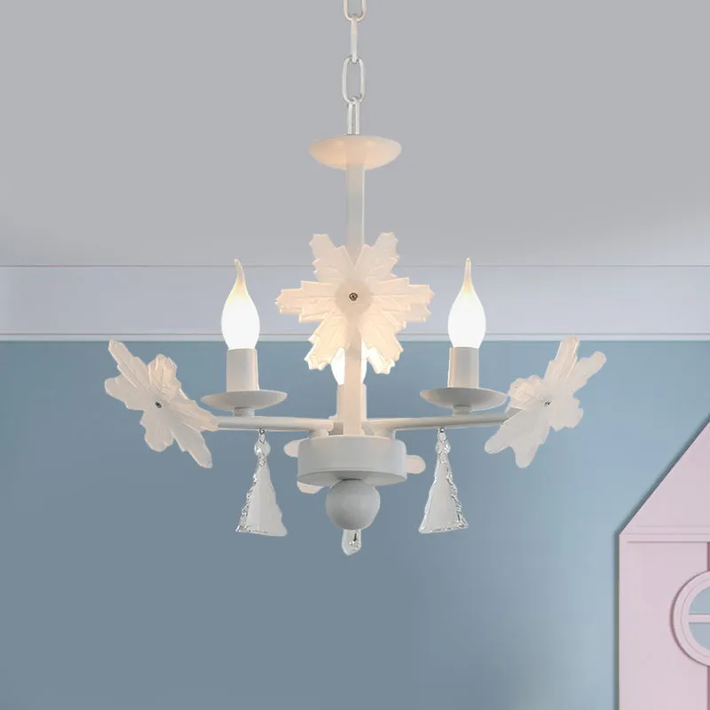 Kaars Kroonluchter Licht Kinderen Helder Glas 3/6 Lichten Grijs/Wit Hanglamp Met K9 Kristal En Sneeuwvlok Decoratie Clearhalo
