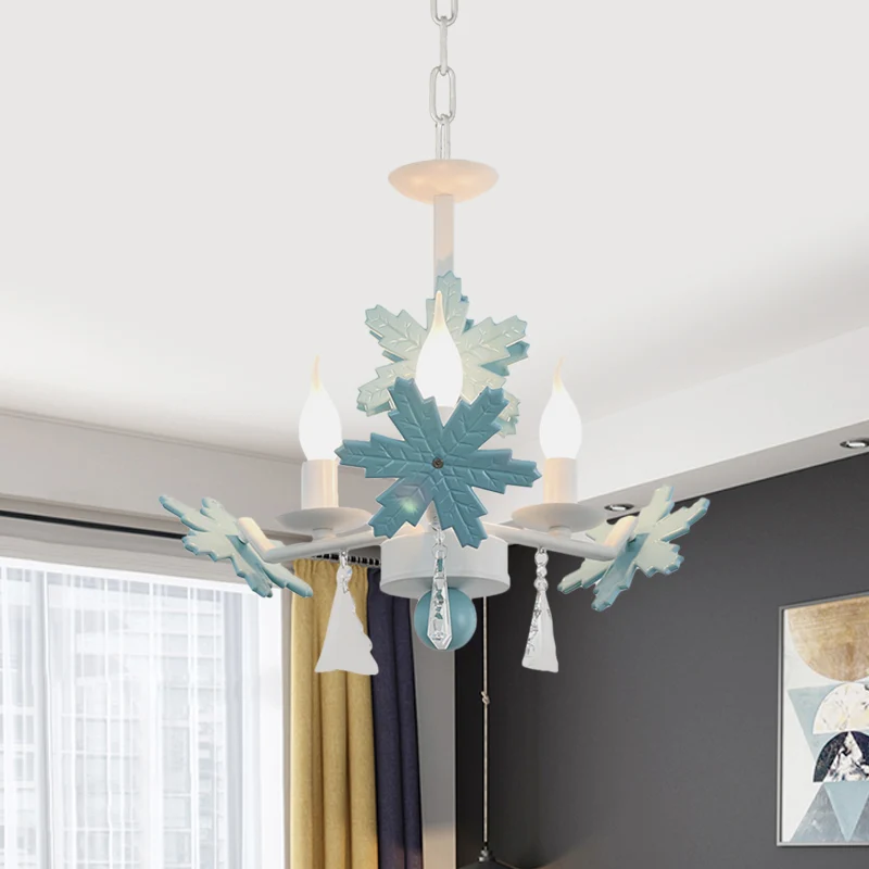 Kaars Kroonluchter Licht Kinderen Helder Glas 3/6 Lichten Grijs/Wit Hanglamp Met K9 Kristal En Sneeuwvlok Decoratie Clearhalo
