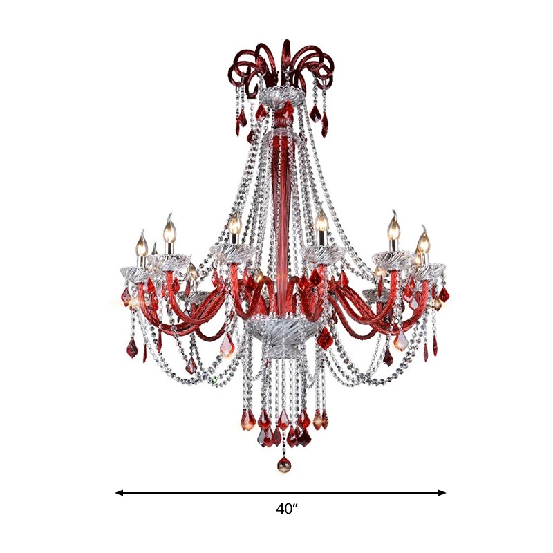 Kaars Kroonluchter Lichtpunt Modern K9 Kristal 12 Lampen Rood Plafond Hanglamp voor Balkon Clearhalo
