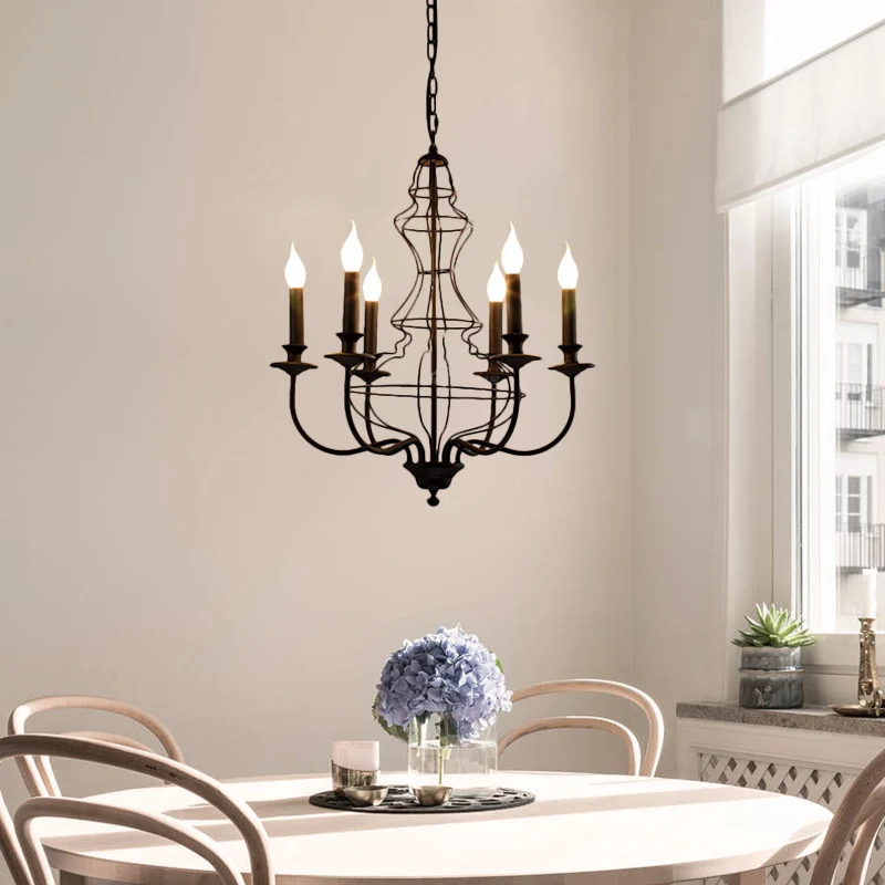 Kaars Metalen Kroonluchter Verlichting Rustiek 6/8 Lichten Eetkamer Hanglamp Zwart/Koffie Clearhalo