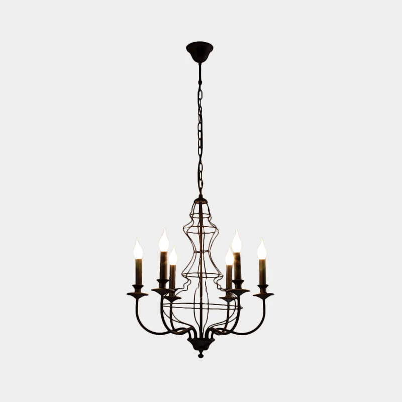 Kaars Metalen Kroonluchter Verlichting Rustiek 6/8 Lichten Eetkamer Hanglamp Zwart/Koffie Clearhalo