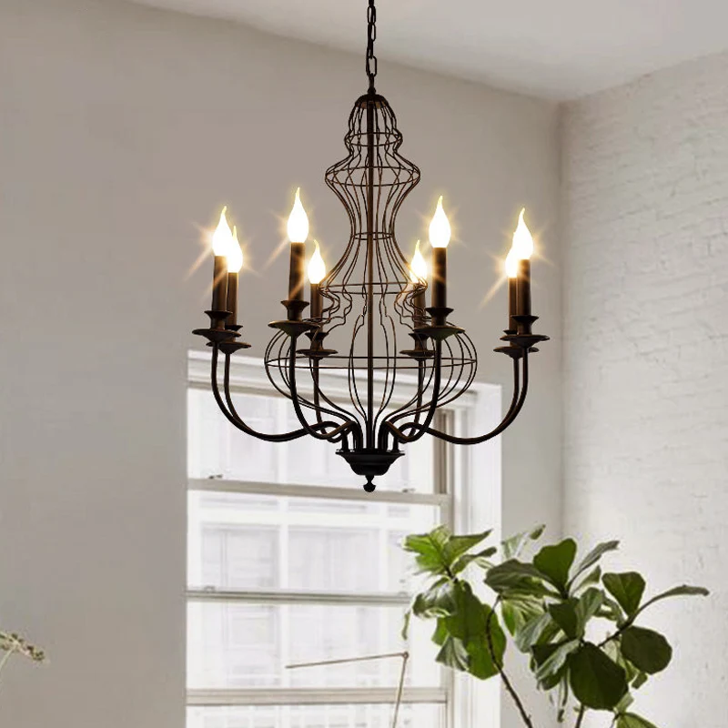 Kaars Metalen Kroonluchter Verlichting Rustiek 6/8 Lichten Eetkamer Hanglamp Zwart/Koffie Clearhalo