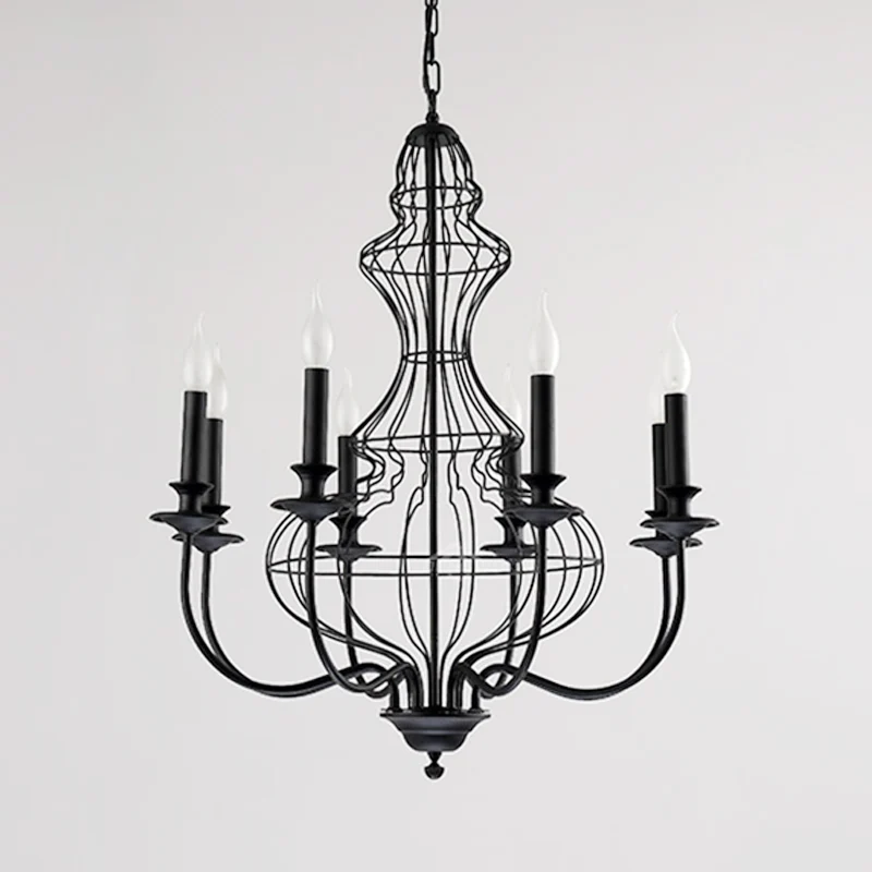 Kaars Metalen Kroonluchter Verlichting Rustiek 6/8 Lichten Eetkamer Hanglamp Zwart/Koffie Clearhalo