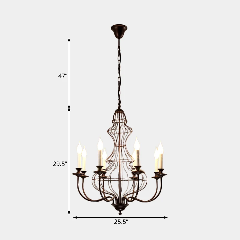Kaars Metalen Kroonluchter Verlichting Rustiek 6/8 Lichten Eetkamer Hanglamp Zwart/Koffie Clearhalo