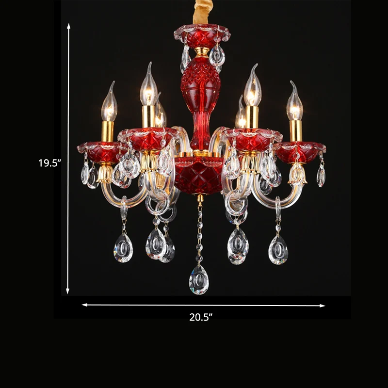 Kaars Restaurant Hanglamp Kit Traditioneel Kristal Drip 6/8 Lichten Rode Kroonluchter Verlichting Clearhalo