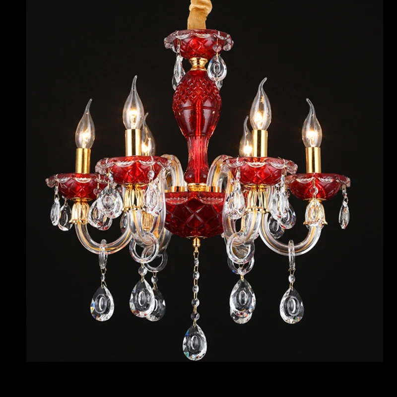 Kaars Restaurant Hanglamp Kit Traditioneel Kristal Drip 6/8 Lichten Rode Kroonluchter Verlichting Clearhalo