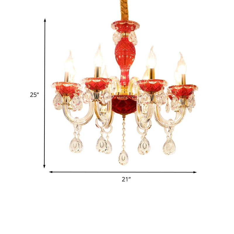 Kaars Restaurant Hanglamp Kit Traditioneel Kristal Drip 6/8 Lichten Rode Kroonluchter Verlichting Clearhalo