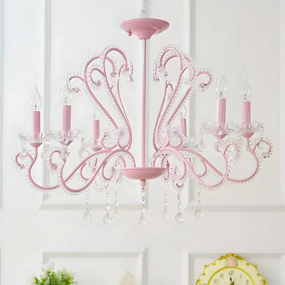 Kaars Restaurant Hanglamp met Kristallen Kraal Metalen Moderne Kroonluchter Roze Afwerking Clearhalo