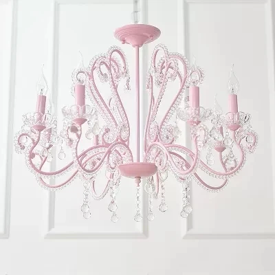 Kaars Restaurant Hanglamp met Kristallen Kraal Metalen Moderne Kroonluchter Roze Afwerking Clearhalo